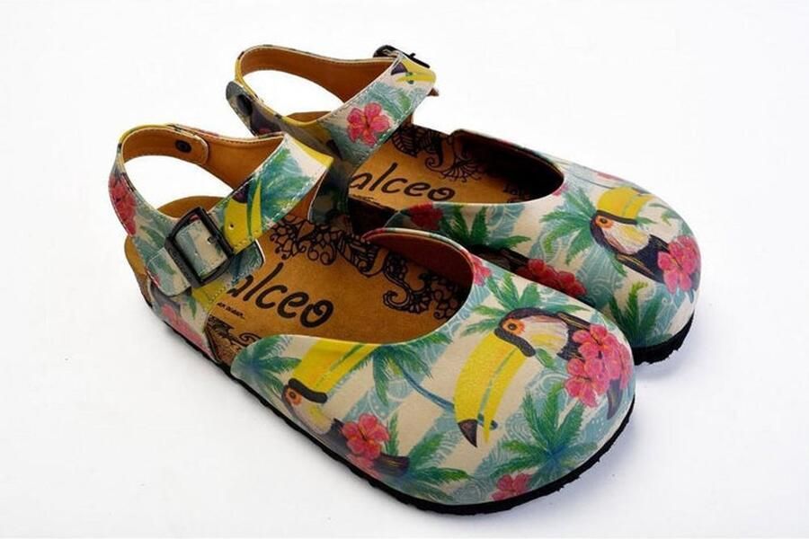 GOBY Tropical Toucan Dames Clogs Vegan Handmade