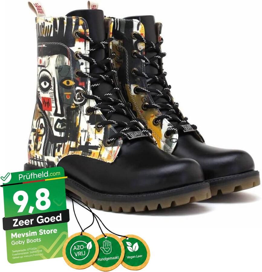 GOBY Urban Canvas Boots Dames Veterboots Abstract Kunstdesign Vegan Leer Handgemaakt
