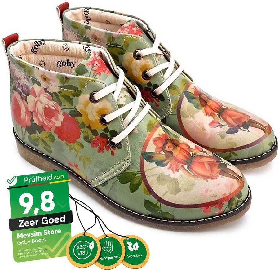 GOBY Vintage Bloom Enkel Laarzen Handmade Vegan Leer Damesboots - Foto 2