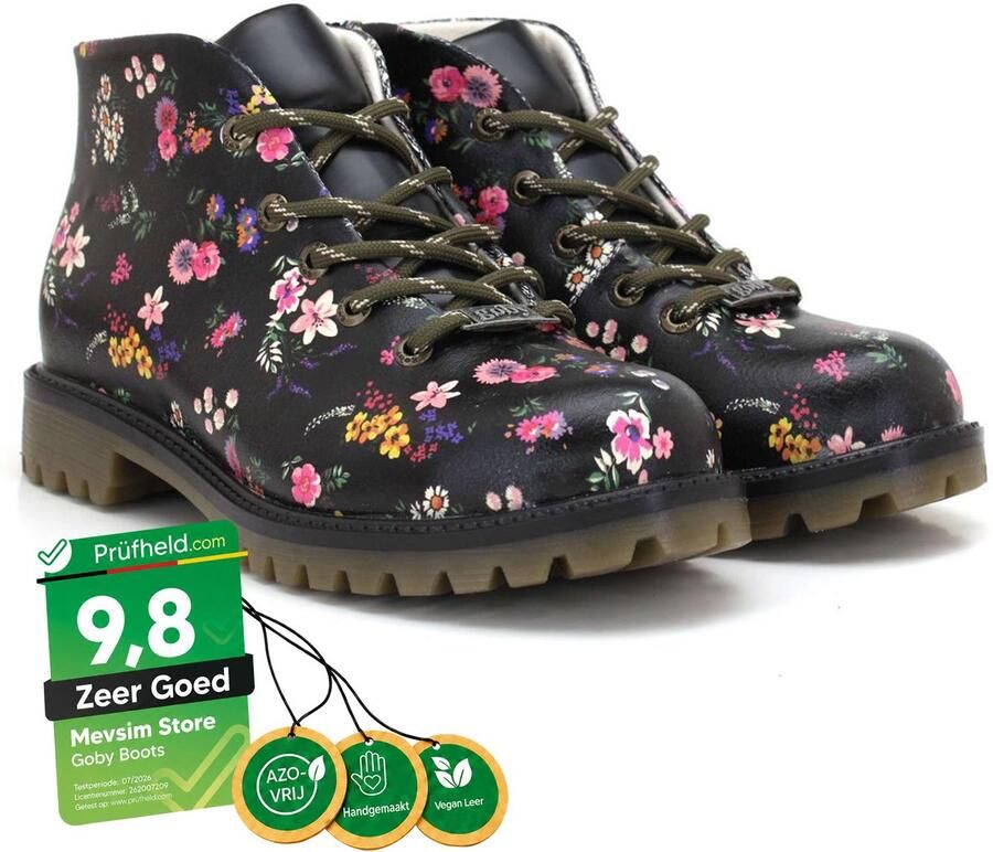 GOBY Wildflower Boots Dames Veterboots Vegan Leer Handgemaakt
