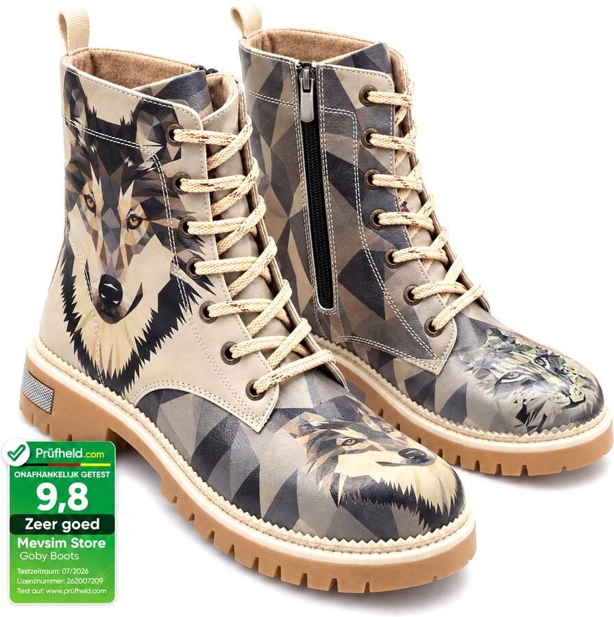 GOBY Wolf Spirit Dames Veterboots Handgemaakt Vegan Leer