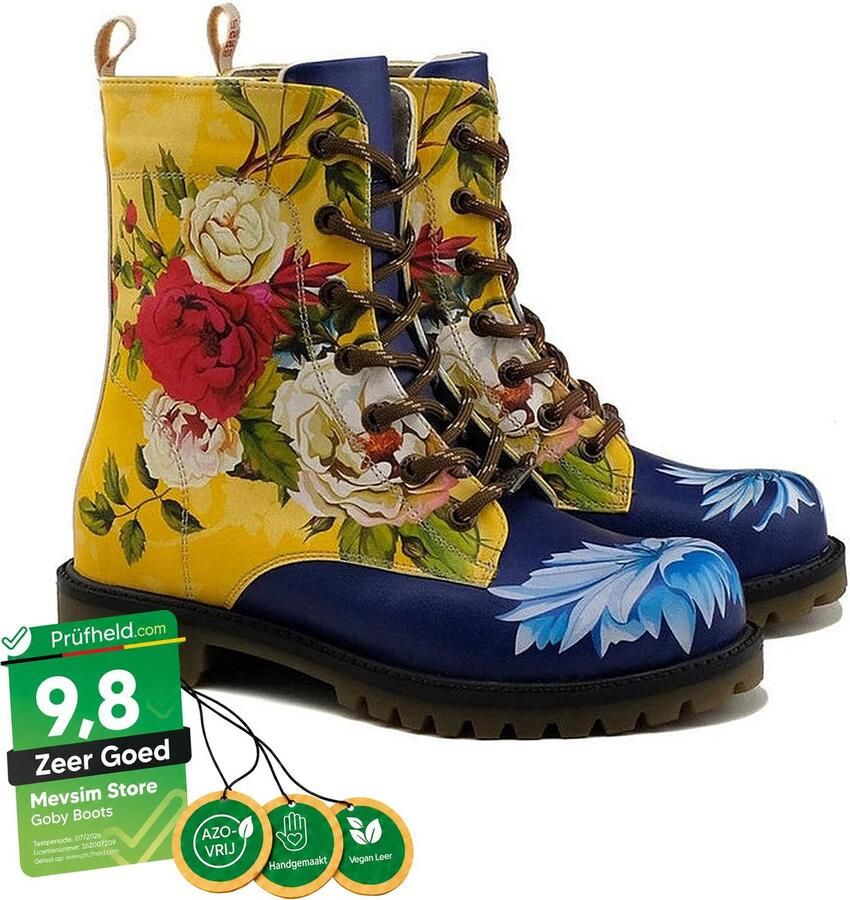 GOBY Yellow Rose Dames Laarzen Handmade Vegan Leer - Foto 2
