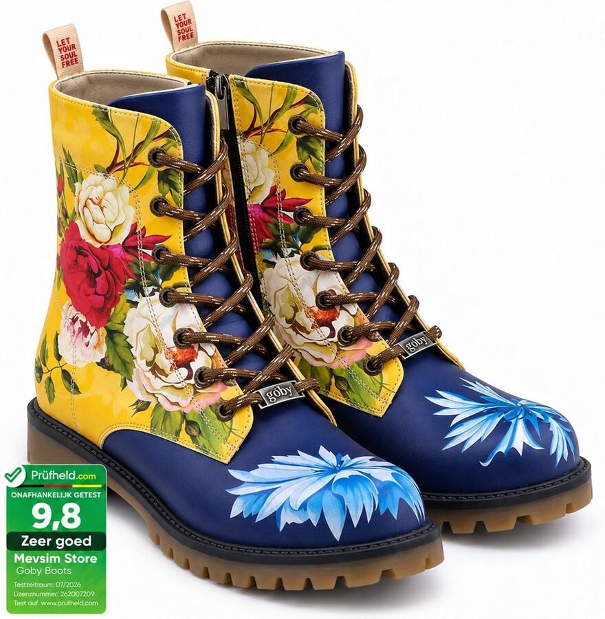 GOBY Yellow Rose Dames Laarzen Handmade Vegan Leer