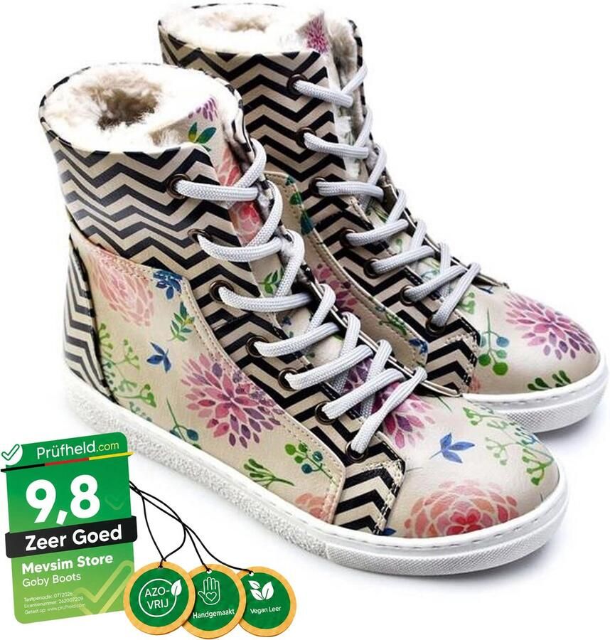 GOBY ZigZag Floral Dames Sneakerlaarzen Handmade Vegan Leer
