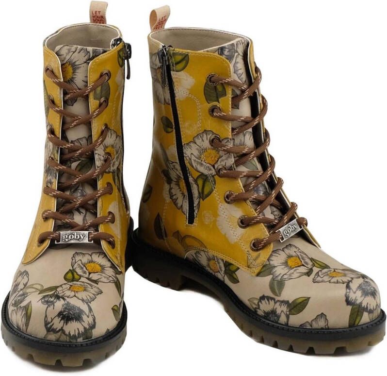 GOBY Golden Bloom Dames Veterboots Handgemaakt Vegan Leer