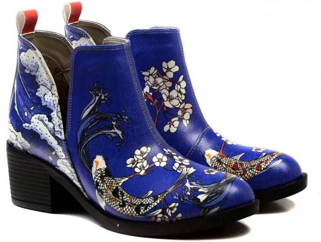 GOBY Japanse Bloemen Dames Enkellaarzen Vegan Leer Koi en Bloesem Design Handgemaakt
