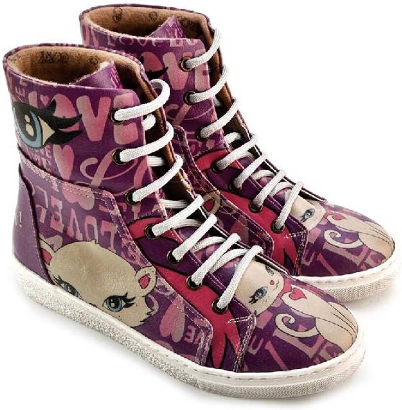GOBY Kitty Love High-Top Sneakers Handmade Vegan Leer Dames