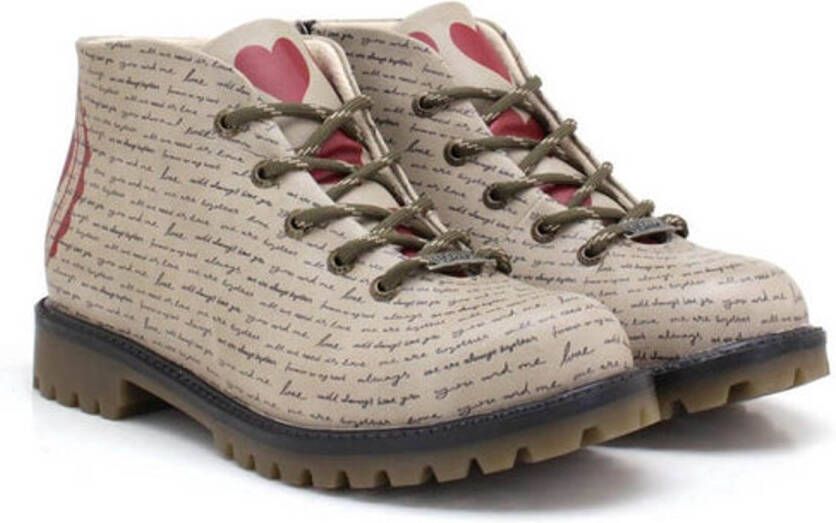GOBY Love Letters Dames Enkellaarzen Vegan Leer Handgemaakt Tekst en Hart Design