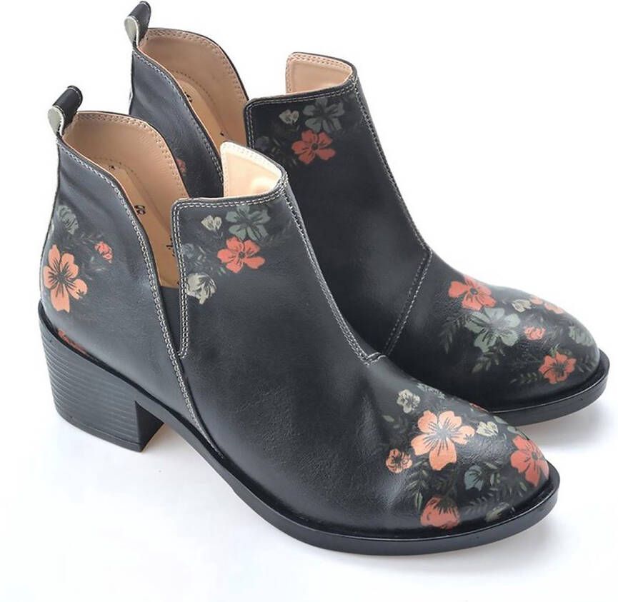 GOBY Midnight Blossom Dames Enkellaarsjes Handgemaakt Vegan Leer