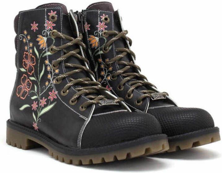 GOBY Midnight Garden Dames Boots Handmade en Vegan Zwart met Geborduurde Bloemen