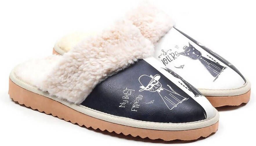 GOBY Cat Chic Dames Sloffen Grappige Kat Print Warm & Comfortabel