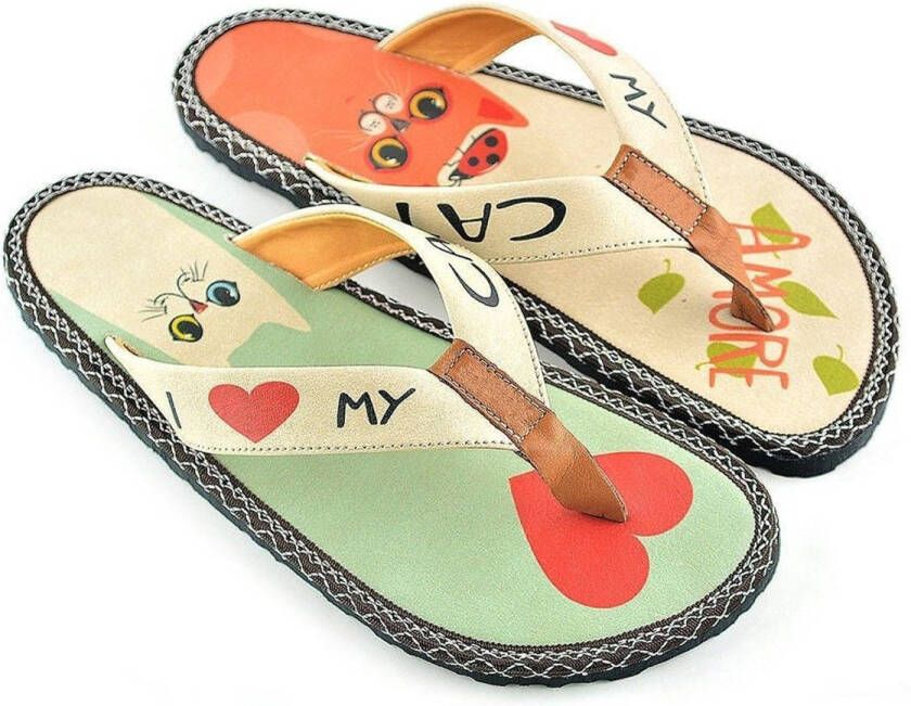 GOBY My Cat Amore Dames Teenslippers Vegan Handmade