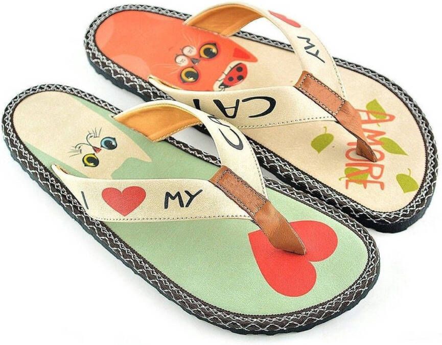 GOBY My Cat Amore Dames Teenslippers Vegan Handmade