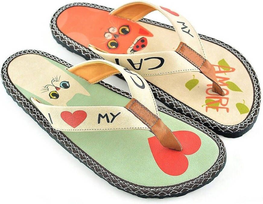 GOBY Dames Clogs Vegan Leer Handgemaakt Katten Design