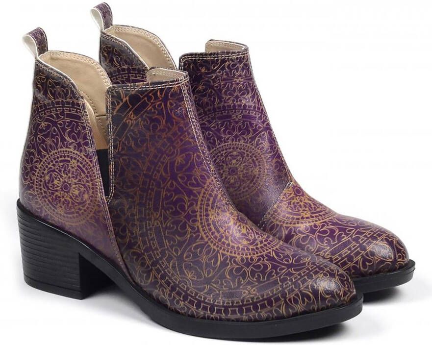 GOBY Mystic Mandala Dames Enkellaarsjes Handgemaakt Vegan Leer