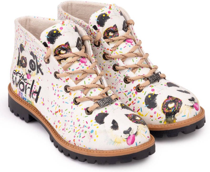 GOBY Panda Boots Dames Veterboots Vegan Leer Handgemaakt