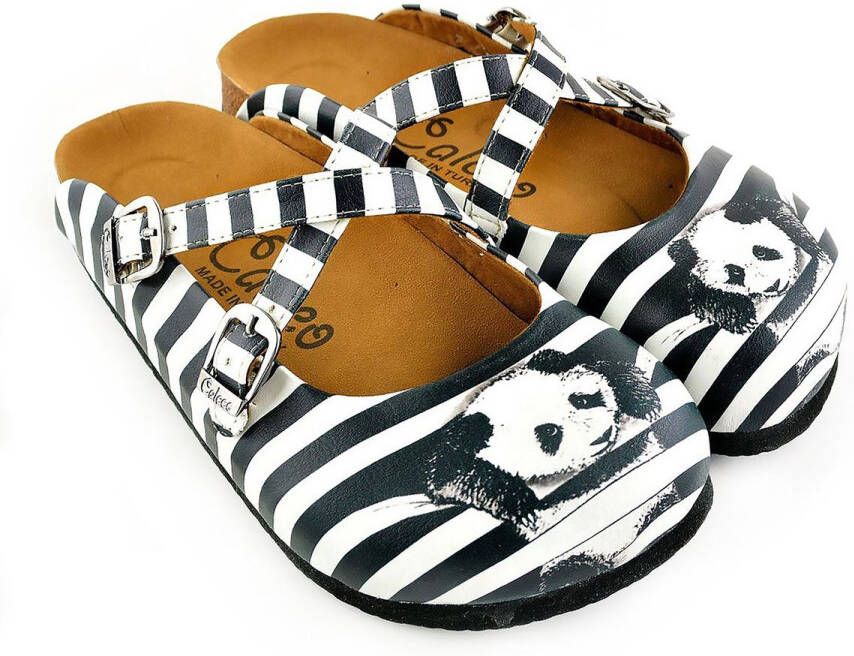 GOBY Panda Stripes Dames Clogs Handmade Vegan Leer