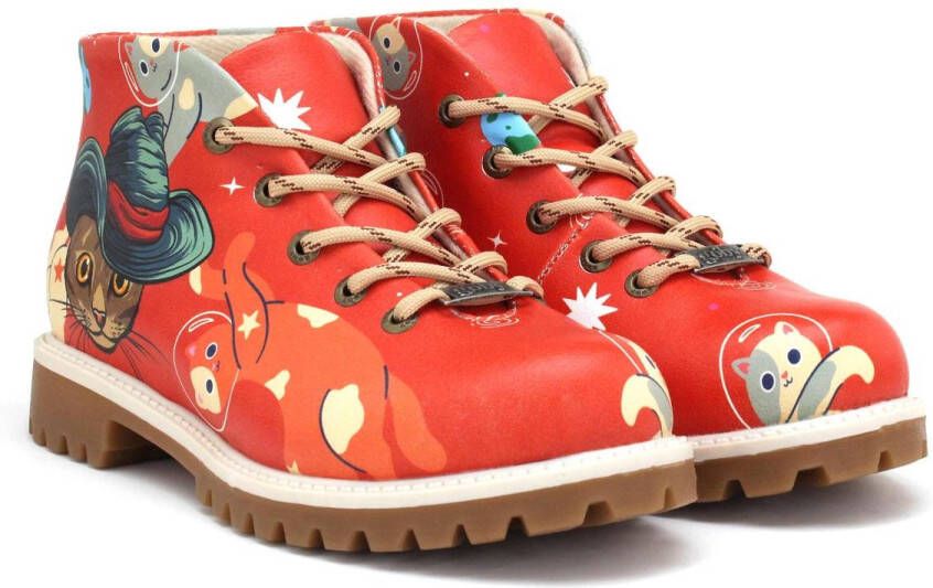 GOBY Playful Paws Dames Enkellaarzen Vegan Leer Handgemaakt Dieren en Bloemen Design
