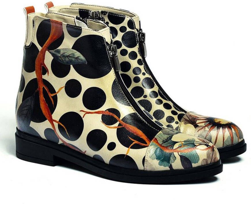 GOBY Polka Garden Dames Enkellaarsjes Handgemaakt Vegan Leer