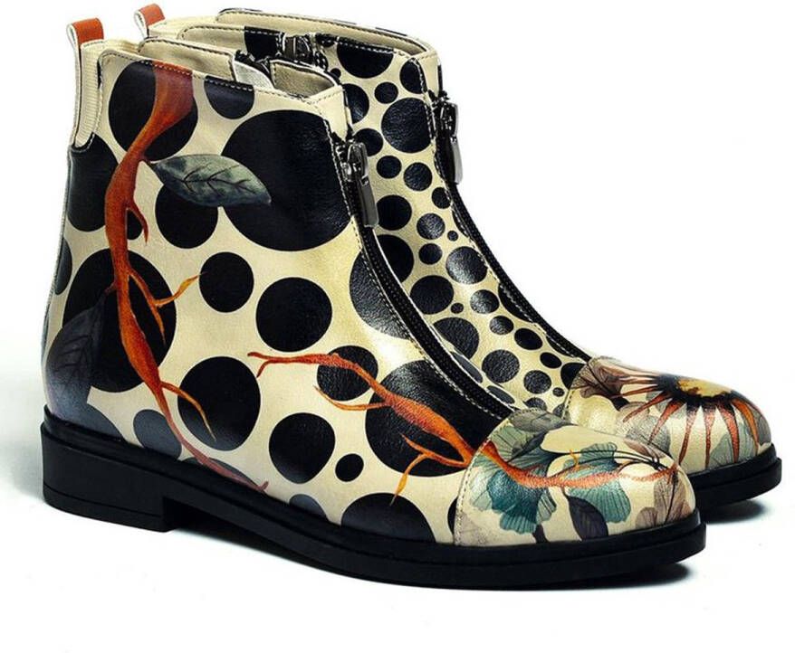GOBY Polka Garden Dames Enkellaarsjes Handgemaakt Vegan Leer