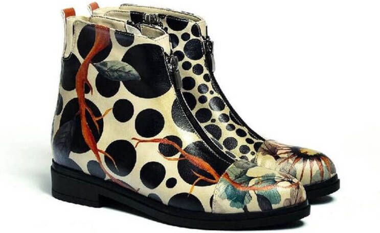 GOBY Polka Garden Dames Enkellaarsjes Handgemaakt Vegan Leer