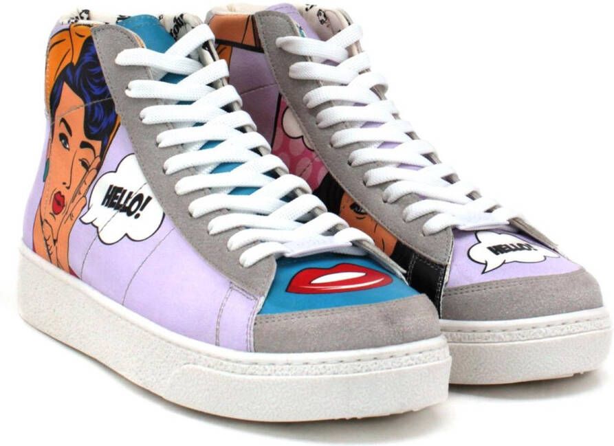 GOBY Pop Art Hello Sneakers Vegan Leer Handgemaakt