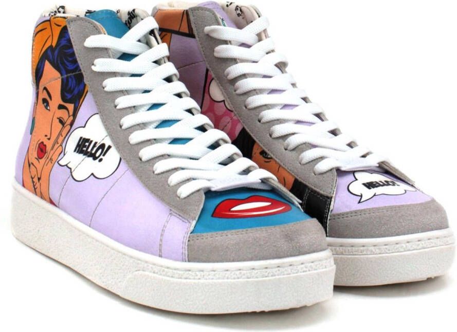 GOBY Pop Art Hello Sneakers Vegan Leer Handgemaakt