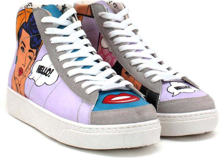 GOBY Pop Art Hello Sneakers Vegan Leer Handgemaakt