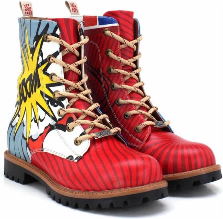 GOBY Pop Kick Dames Laarzen Unieke Pop-Art Stijl Comfortabele Veterschoenen