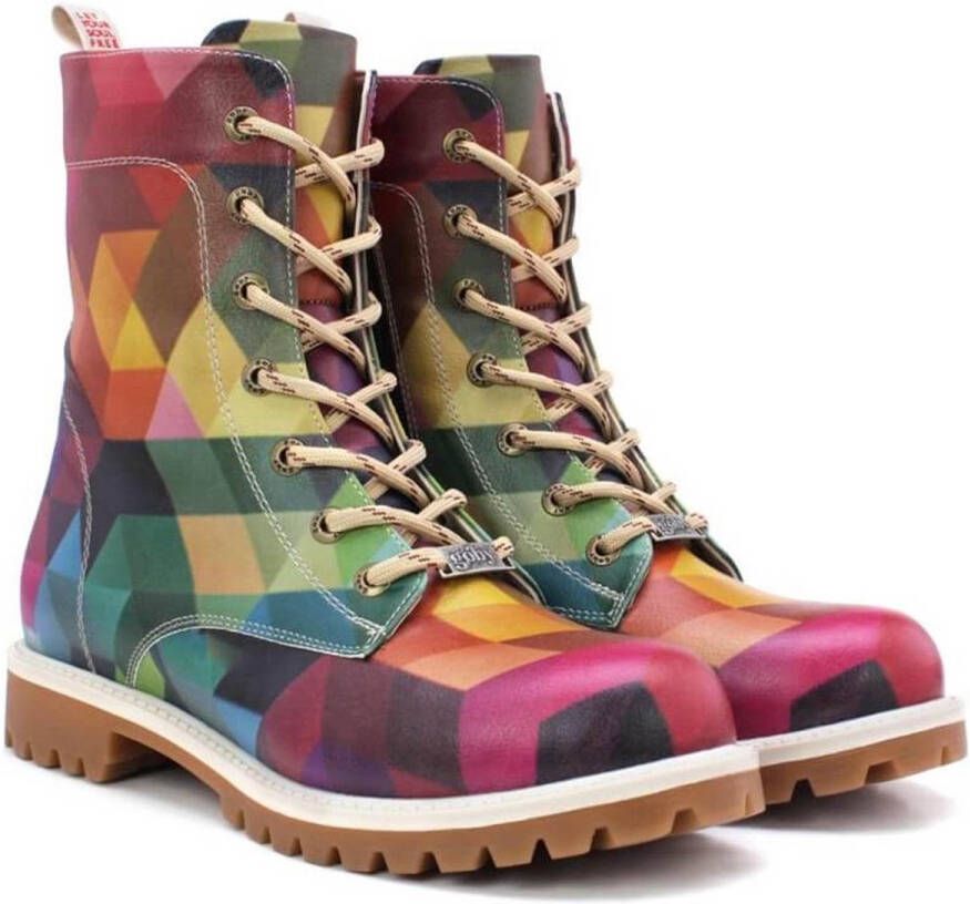 GOBY Prism Boots Dames Veterboots Geometrisch Design Vegan Leer Handgemaakt