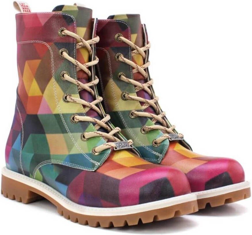 GOBY Prism Boots Dames Veterboots Geometrisch Design Vegan Leer Handgemaakt