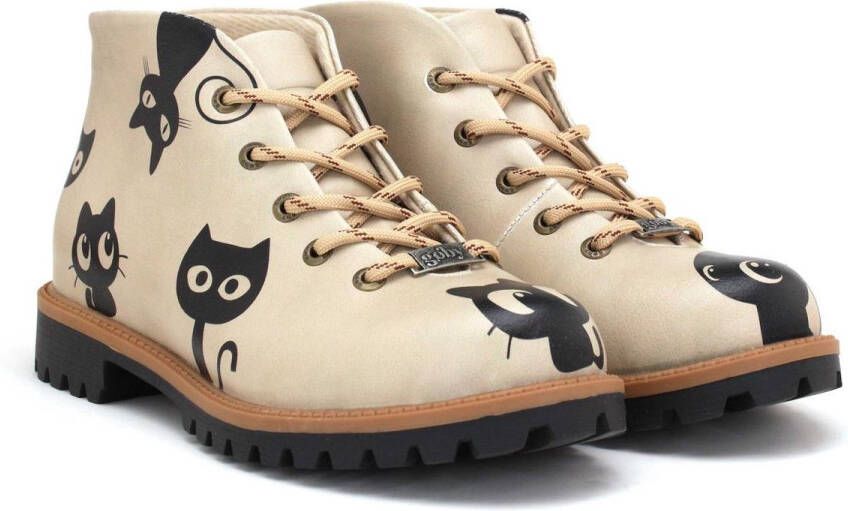 GOBY Purrfect Paws Dames Enkellaarzen Vegan Leer Handgemaakt Katten Design