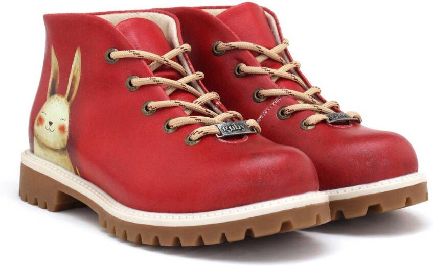 GOBY Red Power Dames Enkellaarzen Vegan Leer Handgemaakt Strakke Rode Look