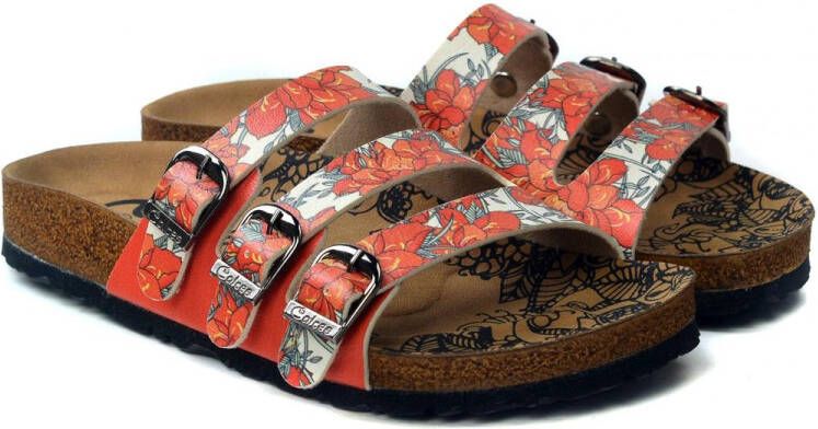 GOBY Rode Bloemen Slippers Sandalen Hoge kwaliteit Handmade