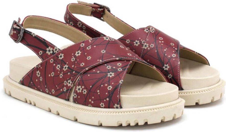 GOBY Rode Bloemenprint Dames Sandalen Handgemaakt