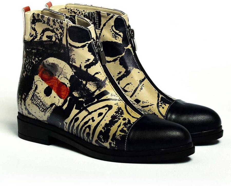 GOBY Skull Art Dames Enkellaarsjes Handgemaakt Vegan Leer