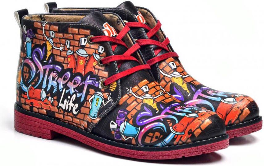 GOBY Street Art Dames Enkellaarzen Graffiti Design Handgemaakt Gevoerd Comfortabel