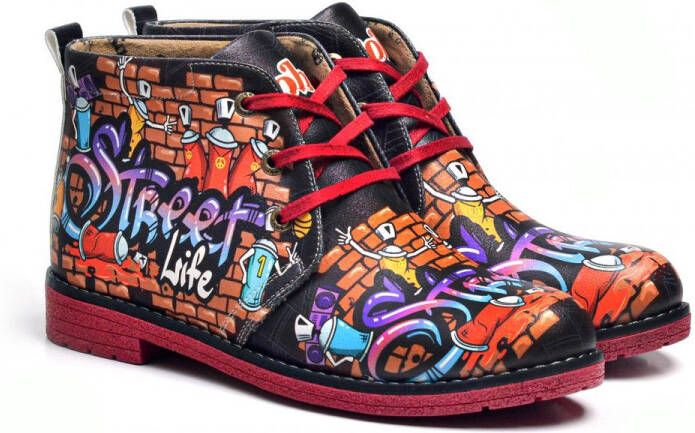 GOBY Street Art Dames Enkellaarzen Graffiti Design Handgemaakt Gevoerd Comfortabel