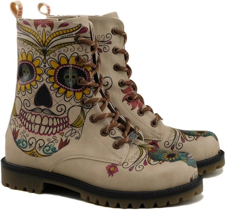 GOBY Sugar Skull Dames Laarzen Handmade Vegan Leer