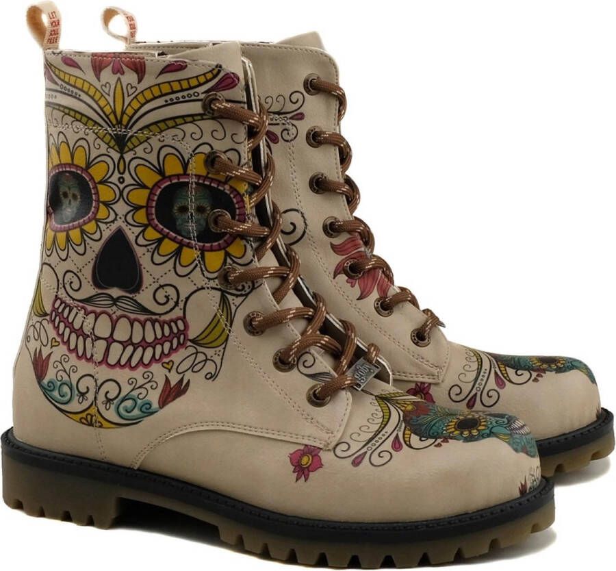 GOBY Sugar Skull Dames Laarzen Handmade Vegan Leer