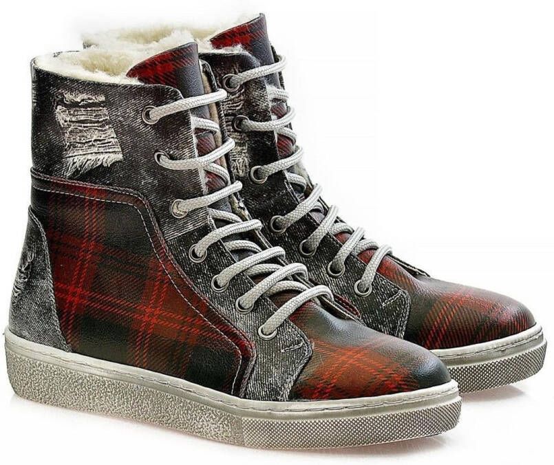 GOBY Tartan Grunge Laarzen Handmade Vegan Leer Dames