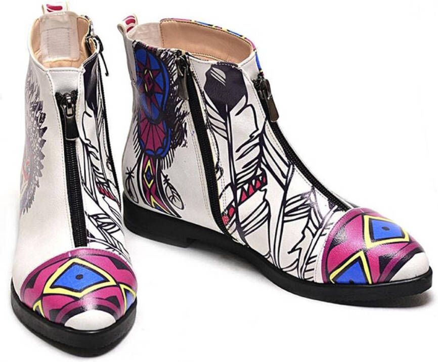 GOBY Tribal Art Dames Enkellaarsjes Handgemaakt –Vegan Leer