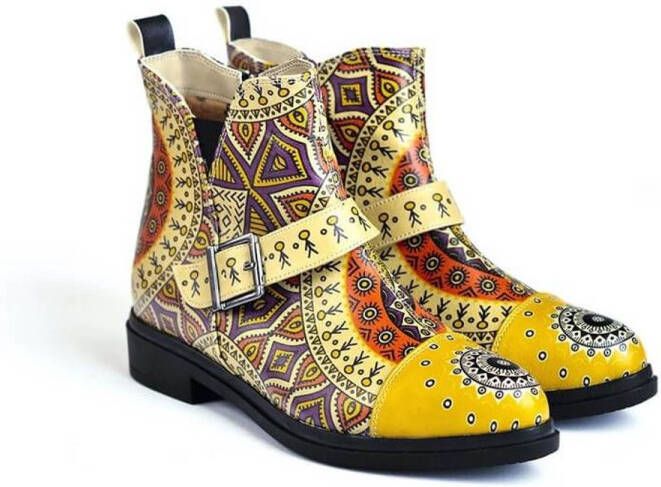 GOBY Tribal Sun Dames Enkellaarzen Handmade Vegan Leer