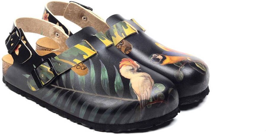 GOBY Tropical Clogs Dames Vegan Leer Vogel en Bladeren Print