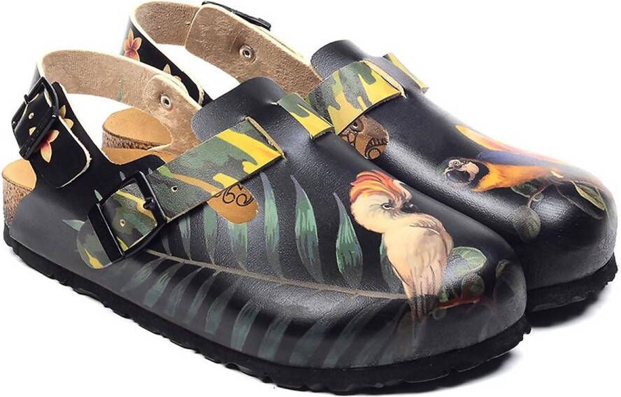 GOBY Tropical Clogs Dames Vegan Leer Vogel en Bladeren Print