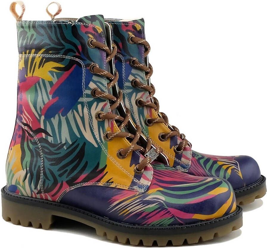 GOBY Dames Veterboots met Tropische Bladeren Handmade en Vegan Kleurrijk en Stoer