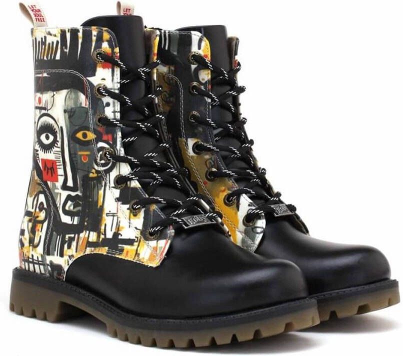 GOBY Urban Canvas Boots Dames Veterboots Abstract Kunstdesign Vegan Leer Handgemaakt