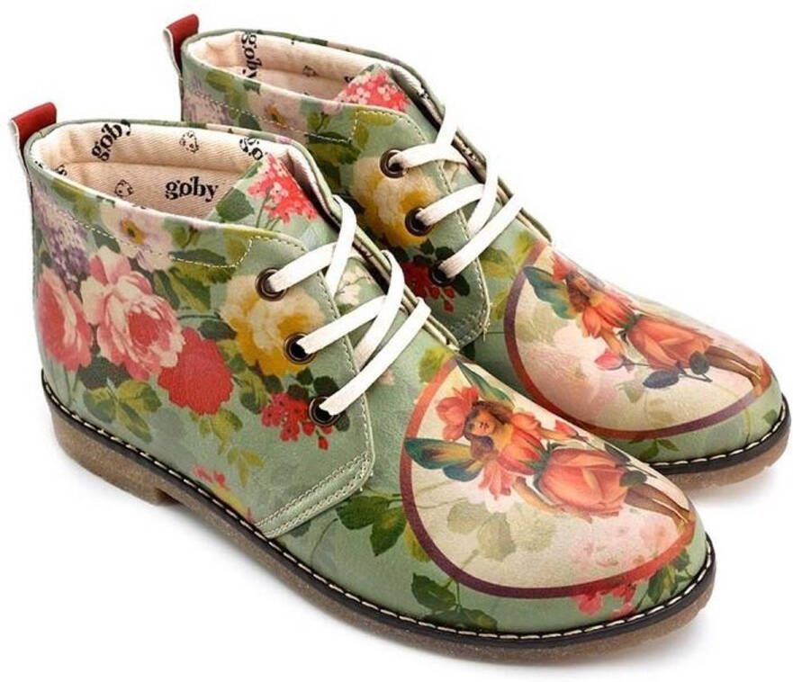 GOBY Vintage Bloom Enkel Laarzen Handmade Vegan Leer Damesboots