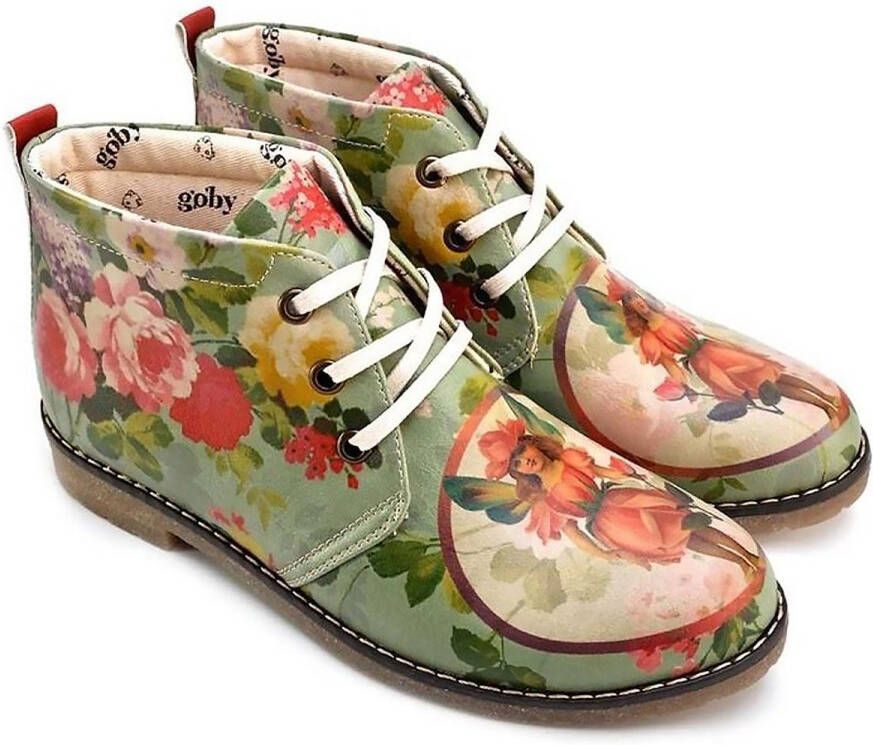 GOBY Vintage Bloom Enkel Laarzen Handmade Vegan Leer Damesboots