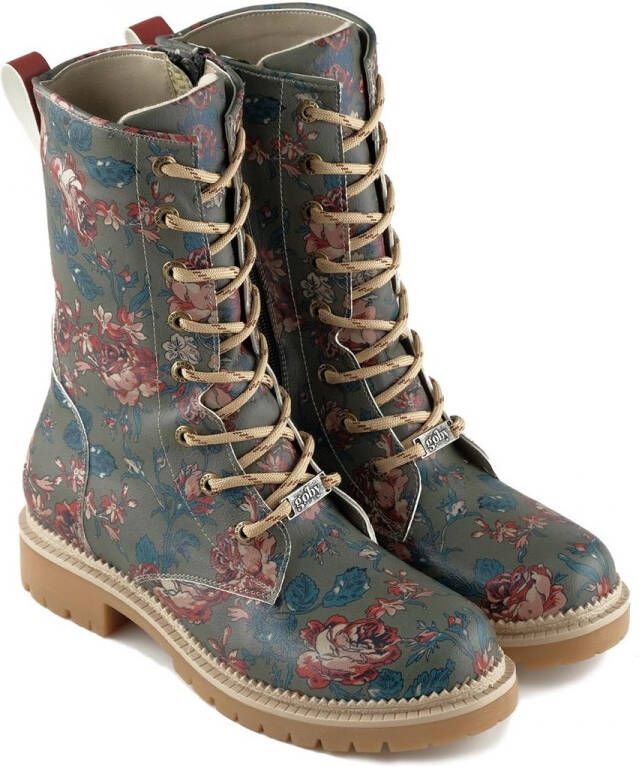 GOBY Vintage Floral Dames Veterboots Handgemaakt Vegan Leer